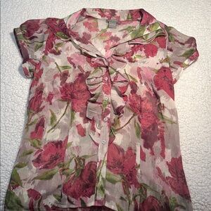 Ann Taylor Floral Print Top in Red and Green